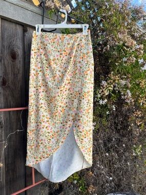 Urban Outfitters Cream Wrap Midi Skirt with Pink & Orange Floral Motif